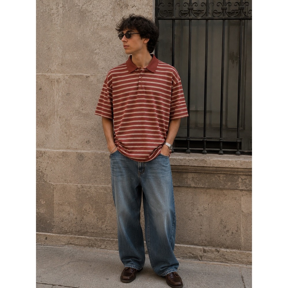 Van Heusen Polo Shirt Men's XXL Red Striped 100% Cotton Short Sleeve